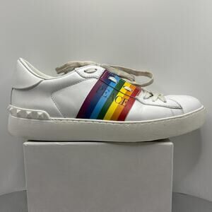 Valentino Garavani Rainbow Rockstud Sneakers Peace Love White